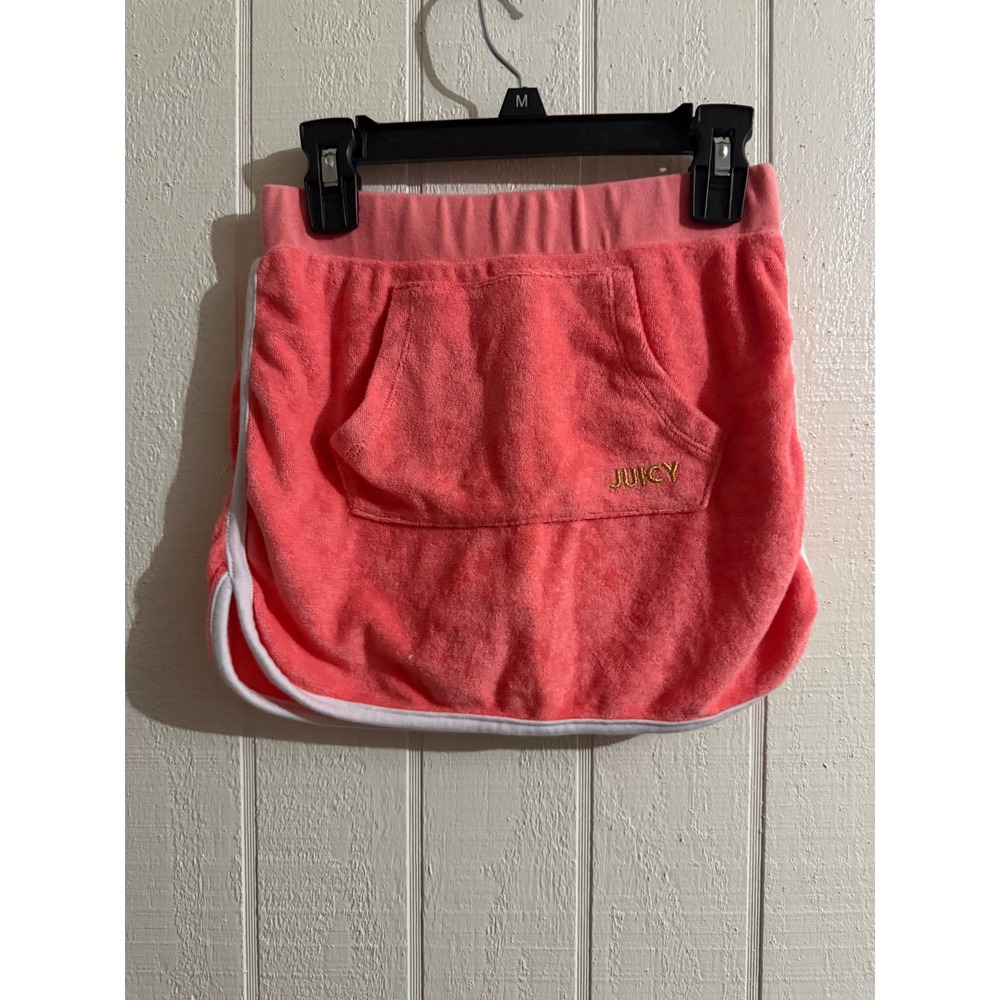 Juicy Couture Girls Coral Pink Terry Cloth Skort Gold Logo Size 8/10